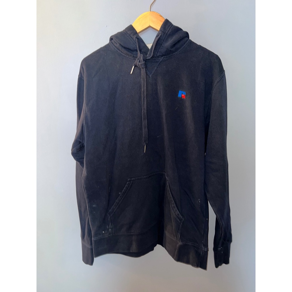 Russell Athletic Mens Navy Blue Pullover Hoodie‎ Embroidered Logo Size M Fleece